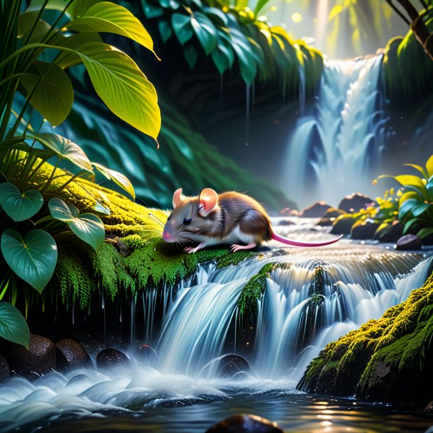 Image of a sleeping of a mouse in the waterfall