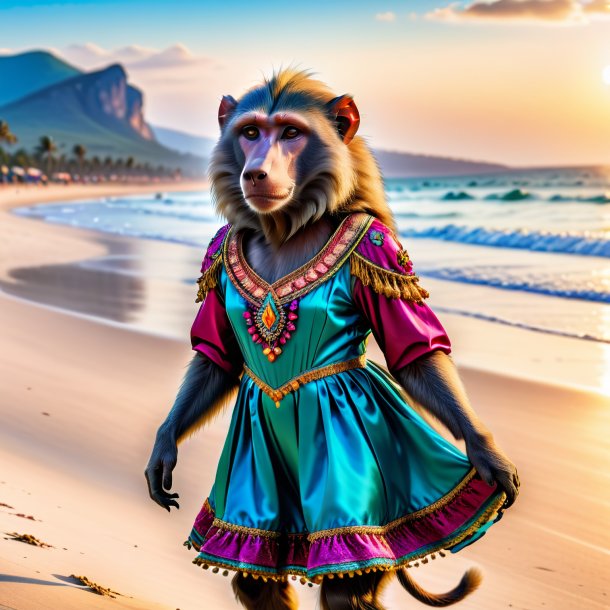 Pic of a baboon in a dress on the beach