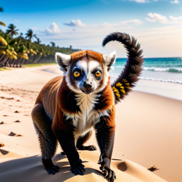 Photo of a threatening of a lemur on the beach