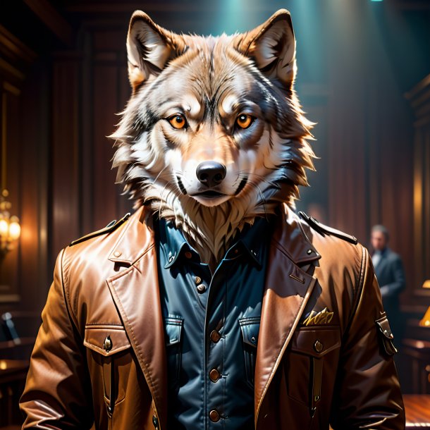 Imagen de un lobo en una chaqueta marrón