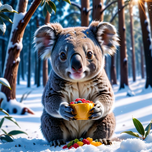 Foto de una comida de un koala en la nieve