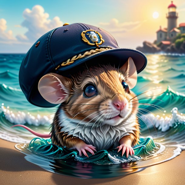 Drawing of a mouse in a cap in the sea