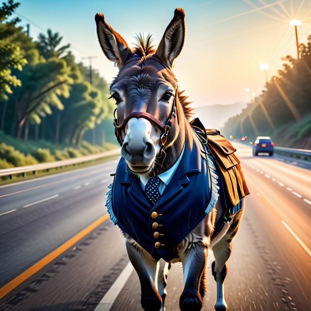 Illustration of a donkey in a vest on the highway
