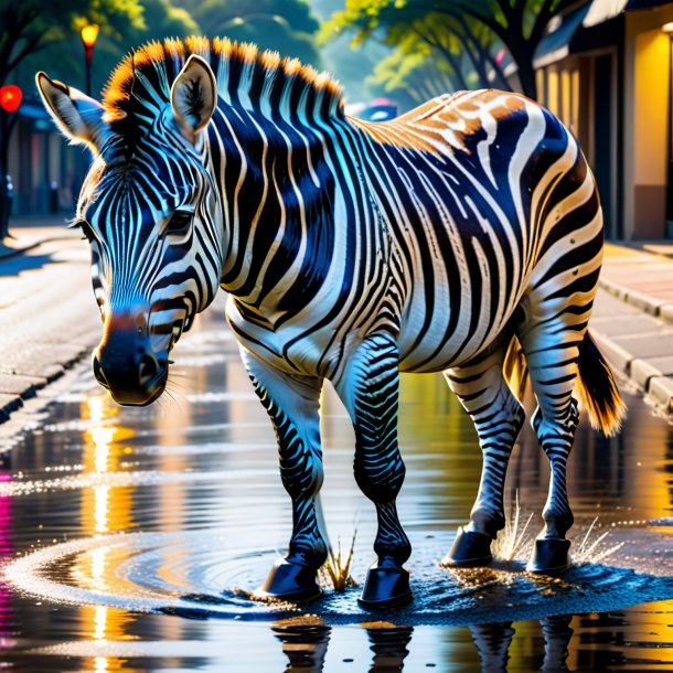 Picture of a zebra in a trousers in the puddle