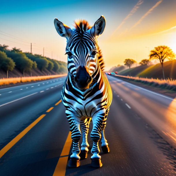 Pic of a zebra in a gloves on the highway