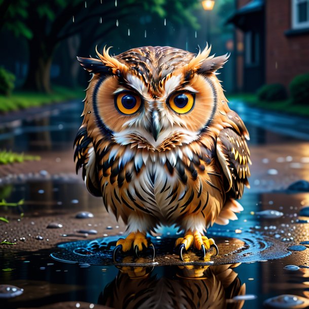 Image of a crying of a owl in the puddle