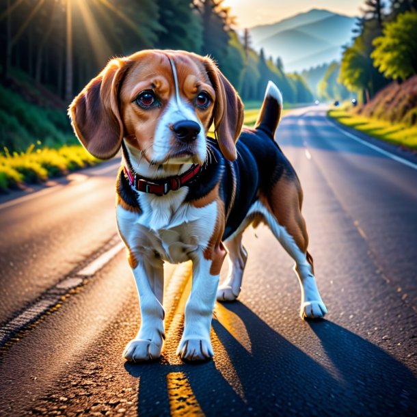 Pic of a beagle in a gloves on the road