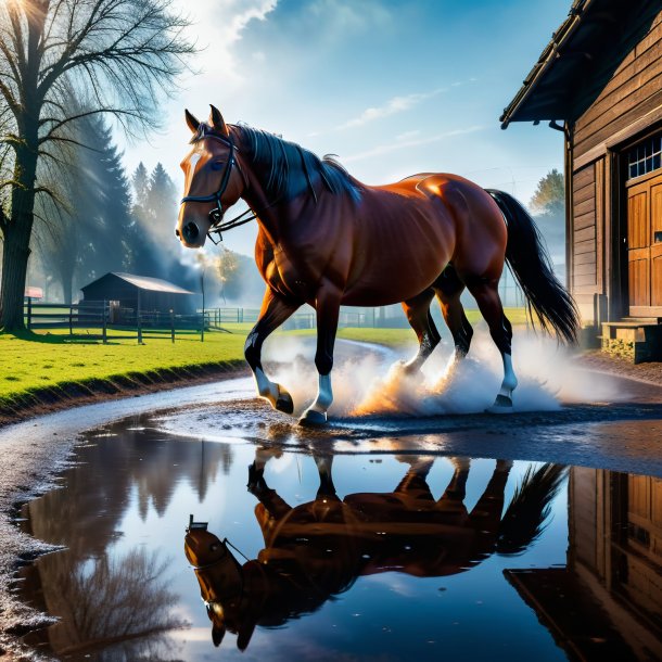 Foto de un fumar de un caballo en el charco