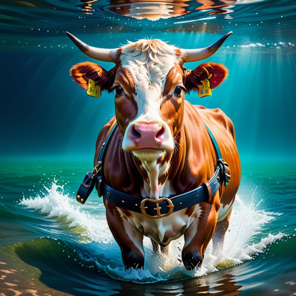 Foto de una vaca en un cinturón en el agua