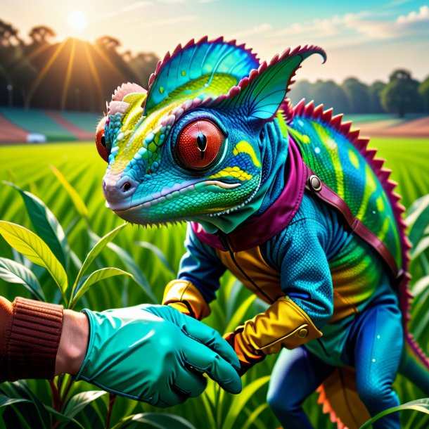 Drawing of a chameleon in a gloves on the field