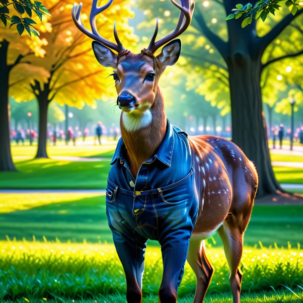 Pic d'un cerf dans un jean dans le parc