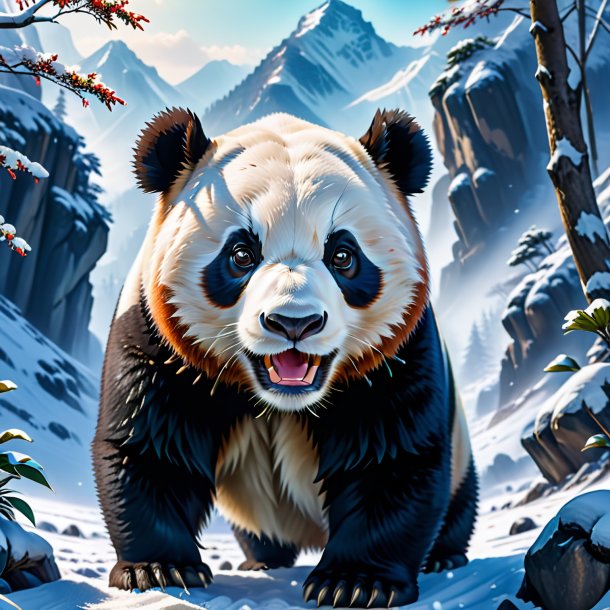 Picture of a threatening of a giant panda in the snow