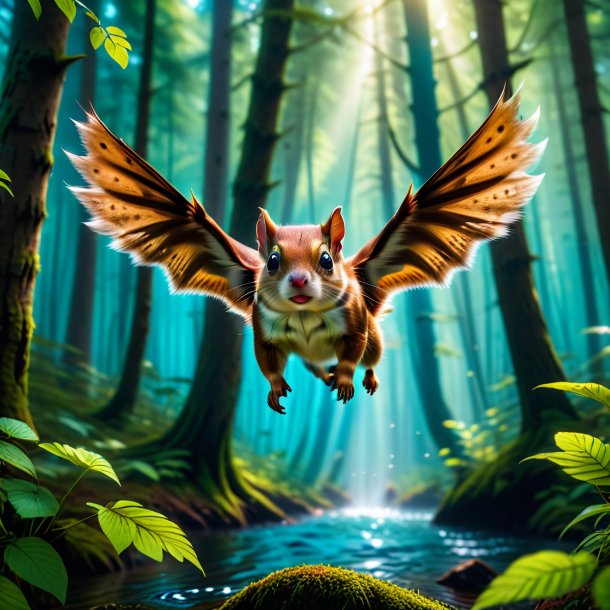 Photo of a swimming of a flying squirrel in the forest