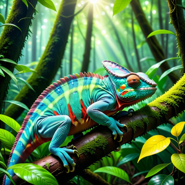 Image of a sleeping of a chameleon in the forest
