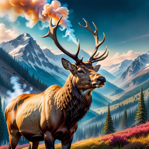 Picture of a smoking of a elk in the mountains