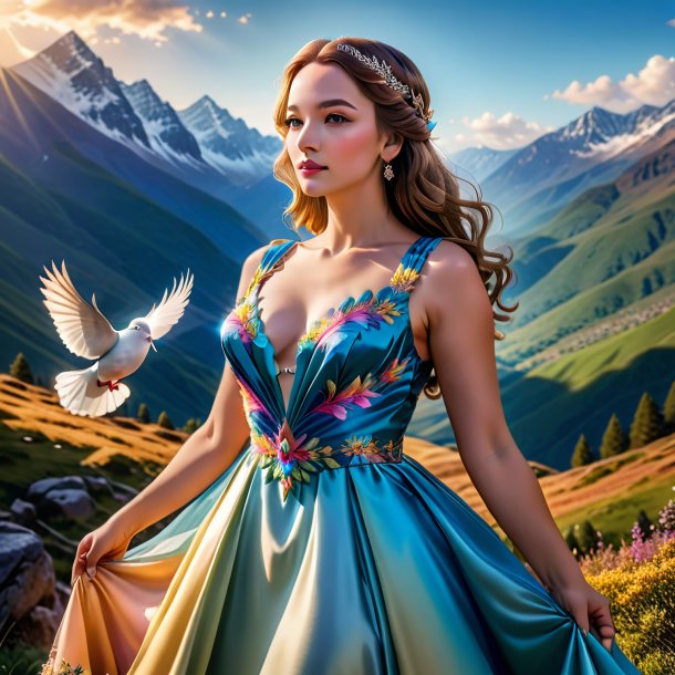 Picture of a dove in a dress in the mountains
