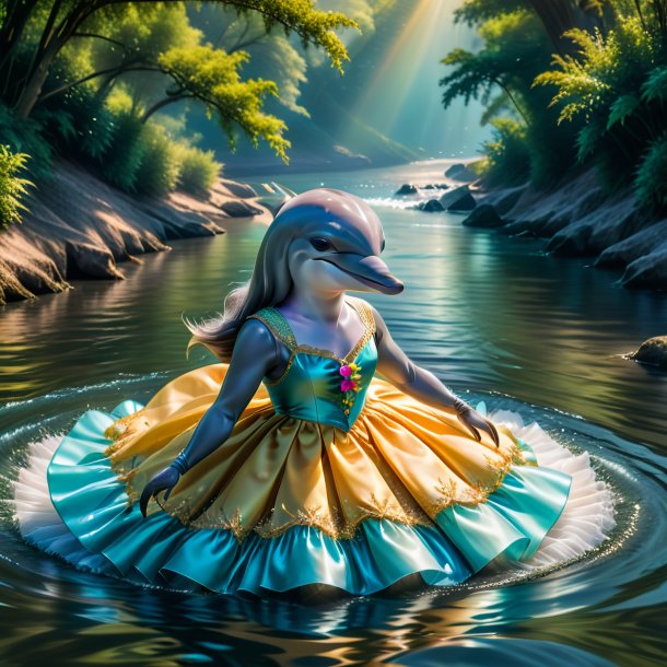 Photo of a dolphin in a dress in the river