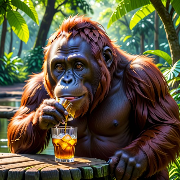 Picture of a drinking of a orangutan in the park