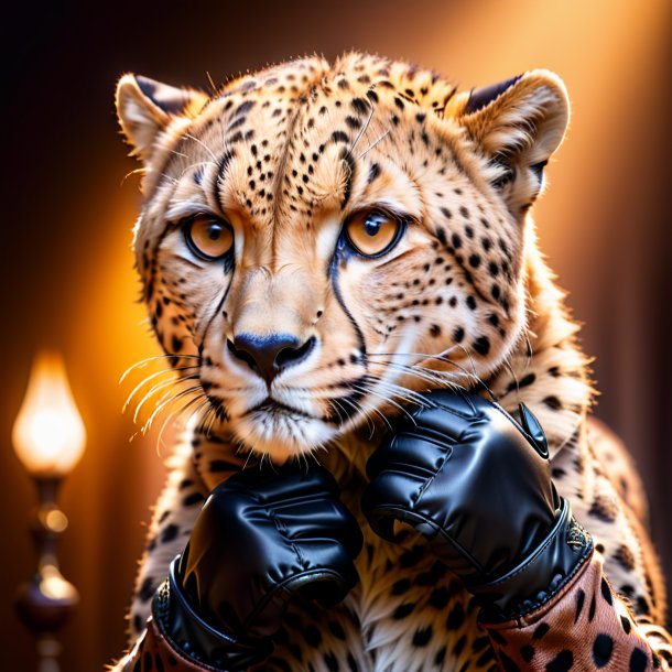 Photo of a cheetah in a brown gloves