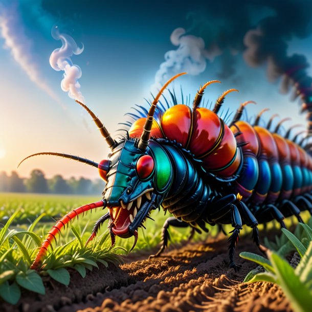Photo of a smoking of a centipede on the field