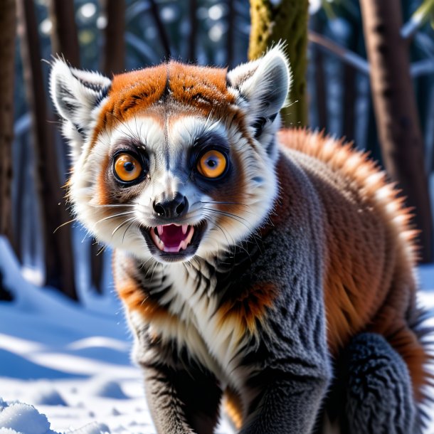 Pic of a angry of a lemur in the snow