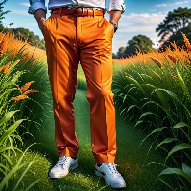 Portrait of a orange trousers from grass