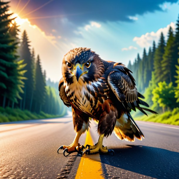 Picture of a angry of a hawk on the road
