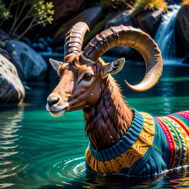 Picture of a ibex in a sweater in the water
