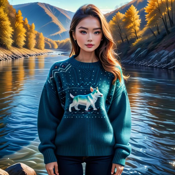 Drawing of a mol in a sweater in the river