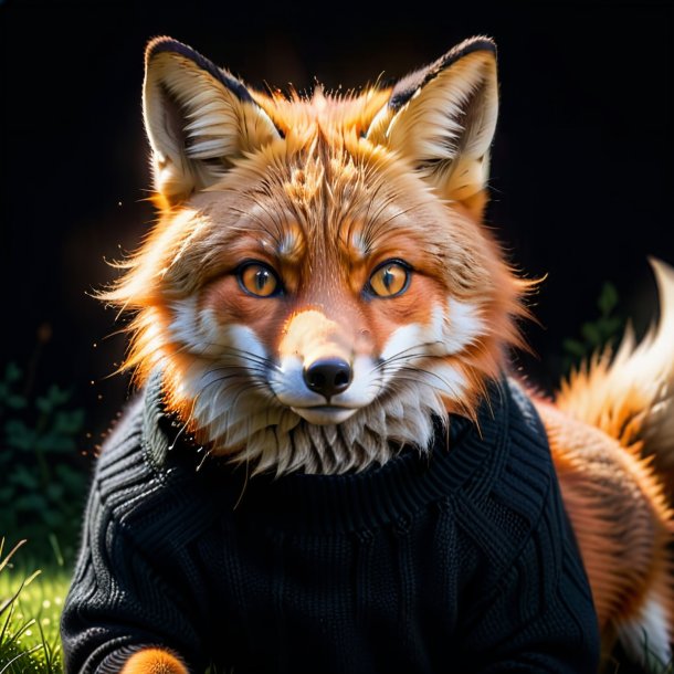 Photo of a fox in a black sweater