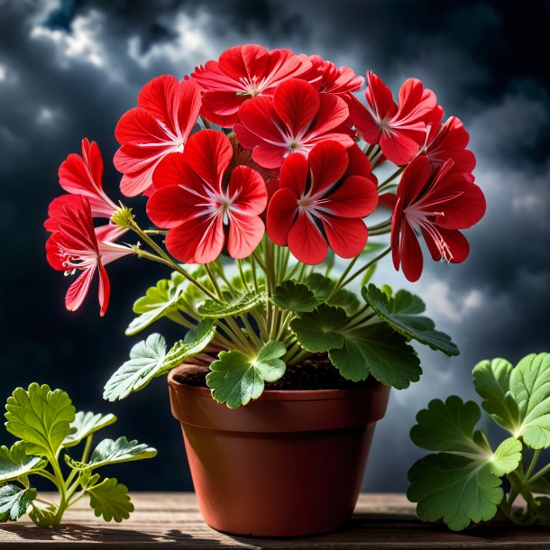 "figure of a red geranium, clouded"