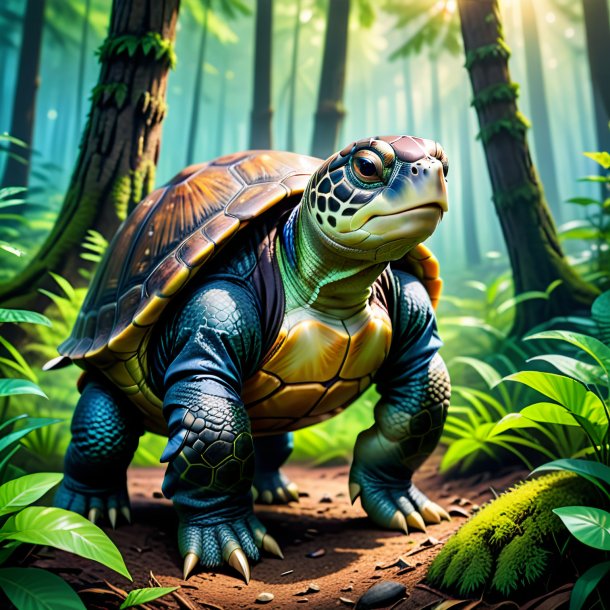 Picture of a turtle in a trousers in the forest