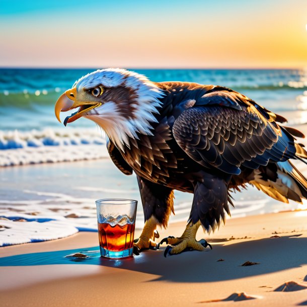 Photo of a drinking of a eagle on the beach