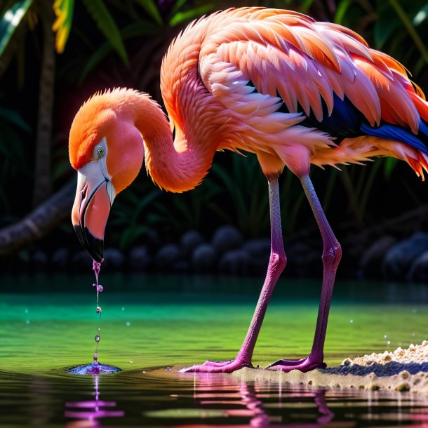 Фотография фиолетового пьющего фламинго