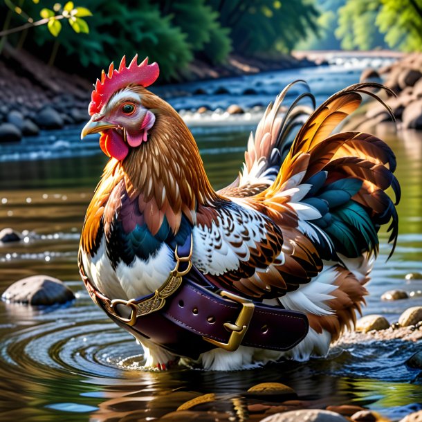 Pic of a hen in a belt in the river