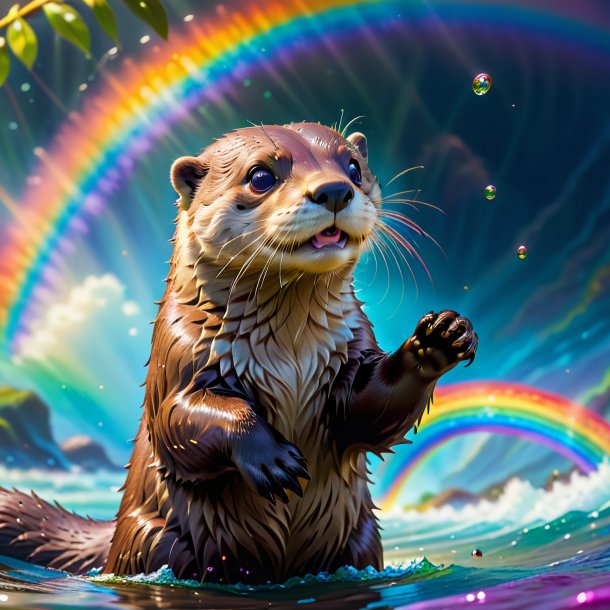 Image of a playing of a otter on the rainbow