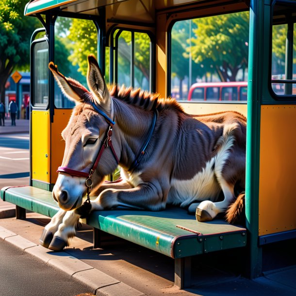 Picture of a sleeping of a donkey on the bus stop