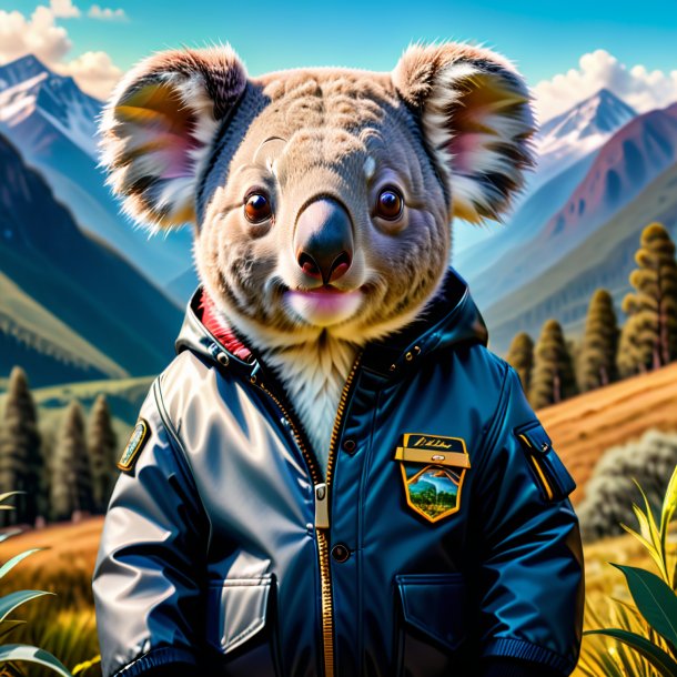 Image of a koala in a jacket in the mountains