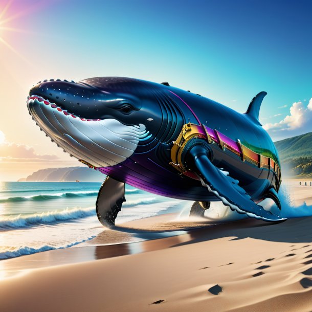 Illustration of a whale in a belt on the beach