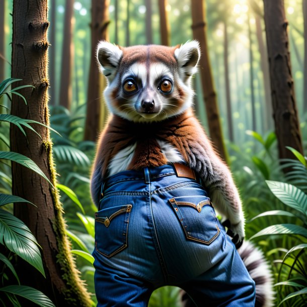 Pic of a lemur in a jeans in the forest