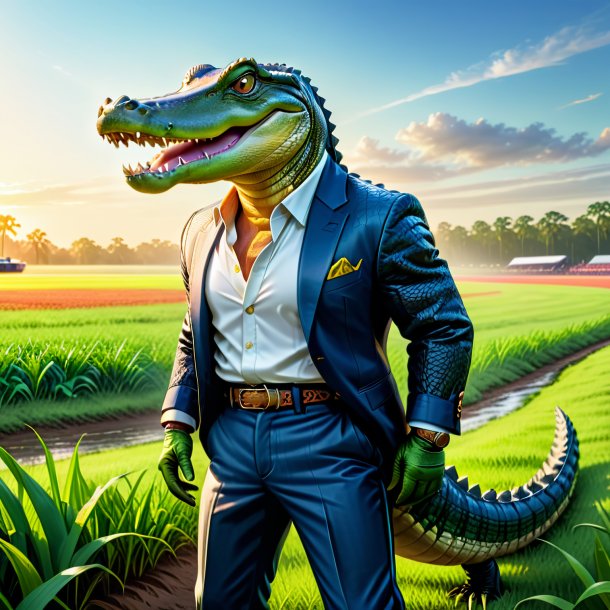 Drawing of a alligator in a trousers on the field