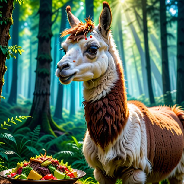 Image of a eating of a llama in the forest