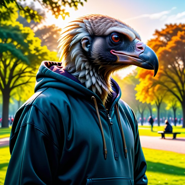 Pic of a vulture in a hoodie in the park