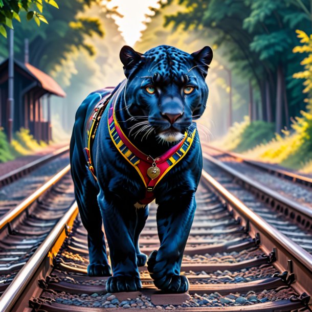 Pic of a panther in a vest on the railway tracks