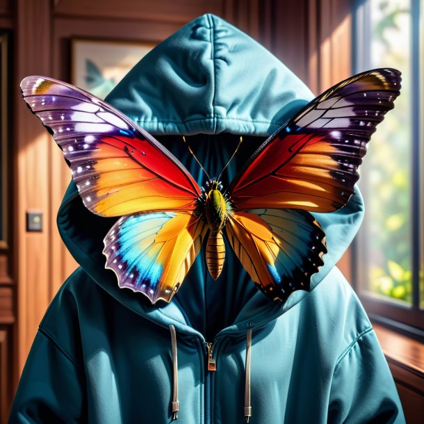 Photo of a butterfly in a hoodie in the house