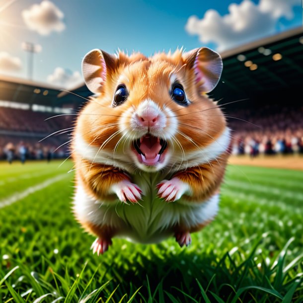 Pic of a jumping of a hamster on the field