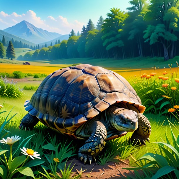 Photo of a waiting of a tortoise in the meadow