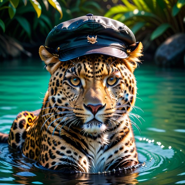 Pic of a leopard in a cap in the water