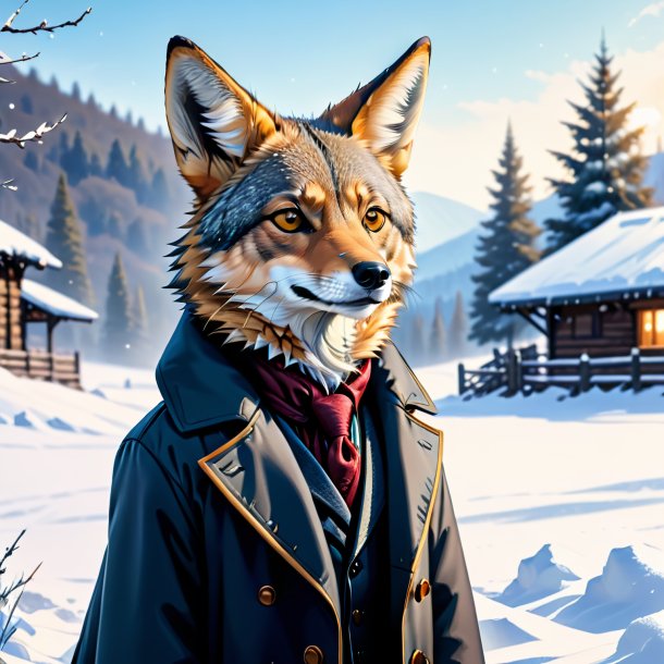Drawing of a jackal in a coat in the snow