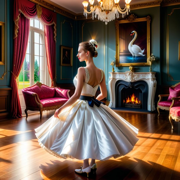 Picture of a swan in a skirt in the house